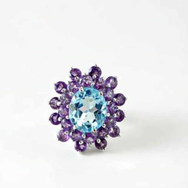 Bague en argent sterling avec améthyste et topaze | Coffret cadeau