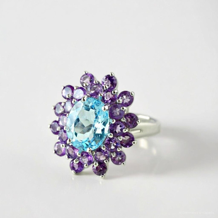 Bague en argent sterling avec améthyste et topaze | Coffret cadeau
