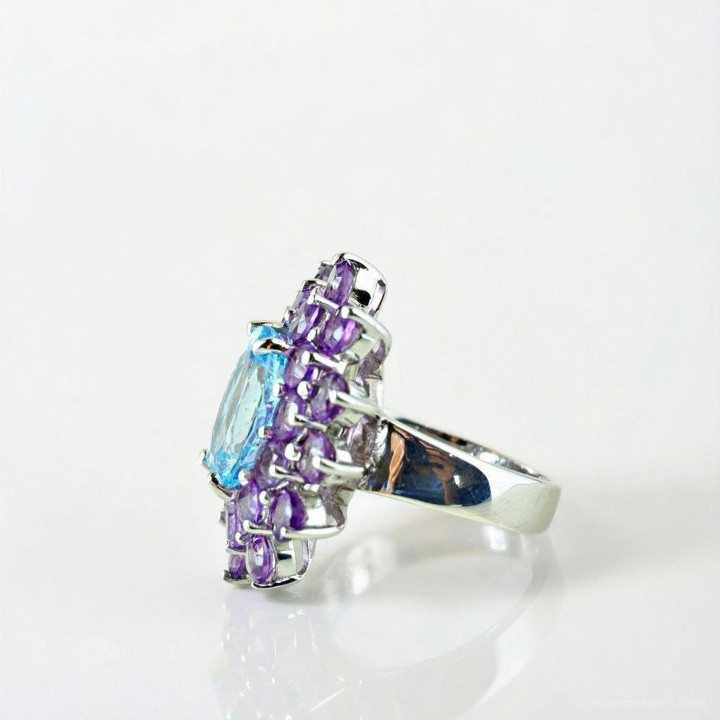 Bague en argent sterling avec améthyste et topaze | Coffret cadeau
