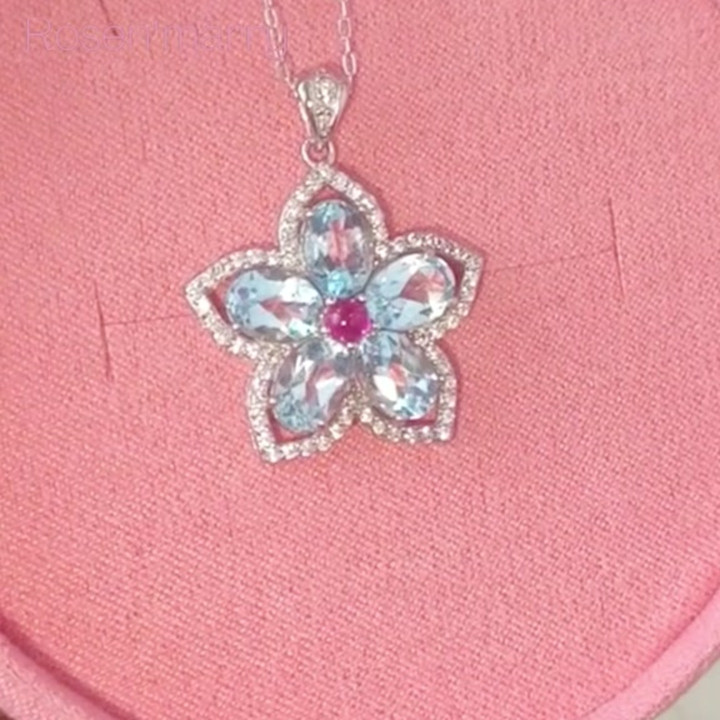 Sterling Silver Topaz and Ruby Necklace - Romantic Gift
