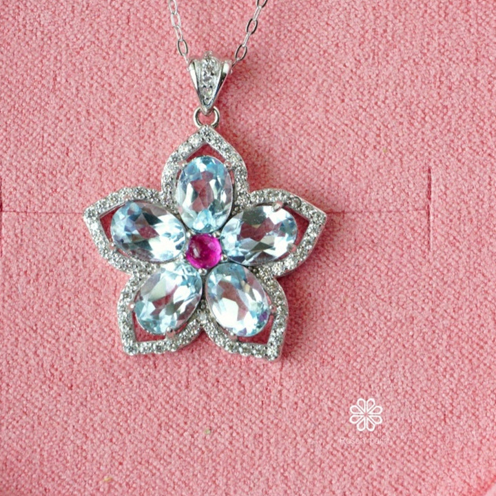Sterling Silver Topaz and Ruby Necklace - Romantic Gift