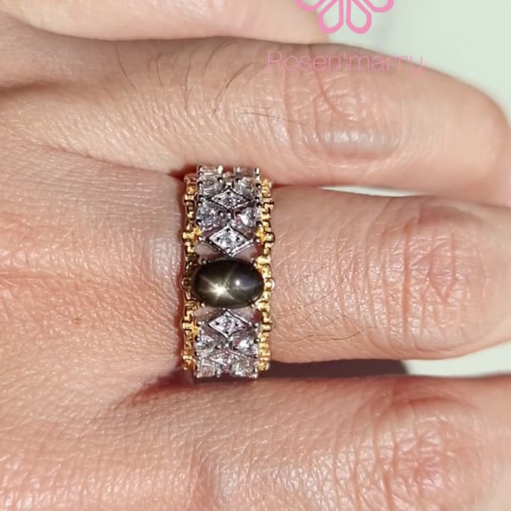 Bague saphir étoile noire | Argent sterling | Ajustable