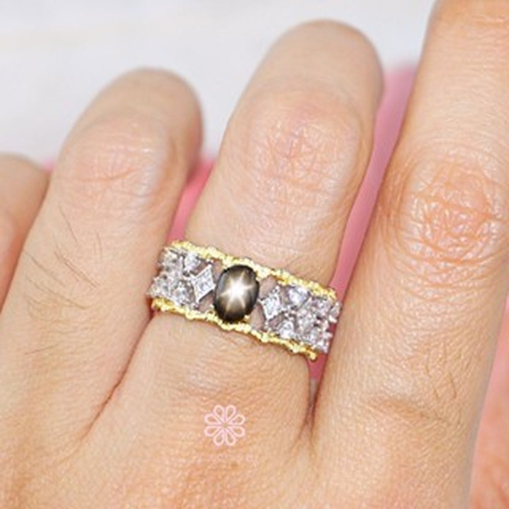 Bague saphir étoile noire | Argent sterling | Ajustable