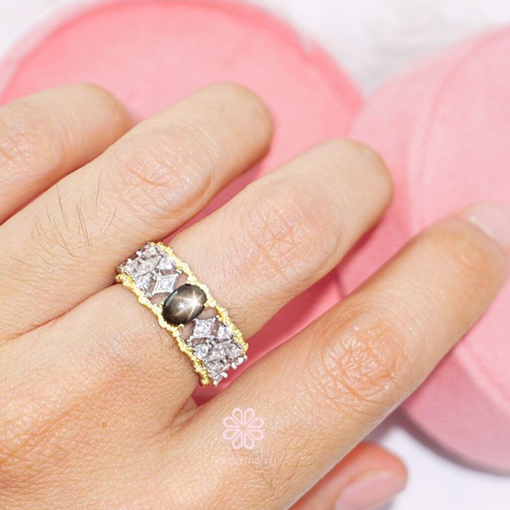 Bague saphir étoile noire | Argent sterling | Ajustable