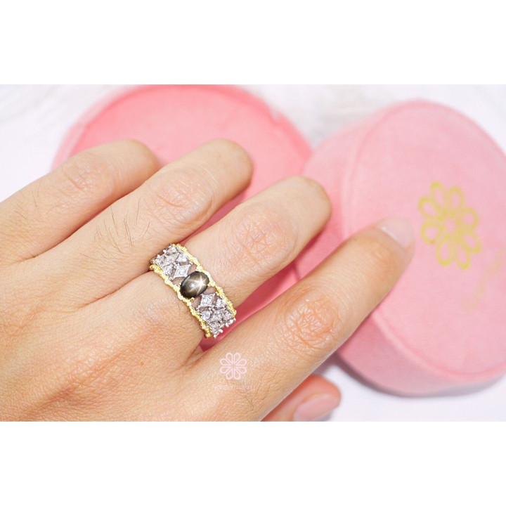 Bague saphir étoile noire | Argent sterling | Ajustable