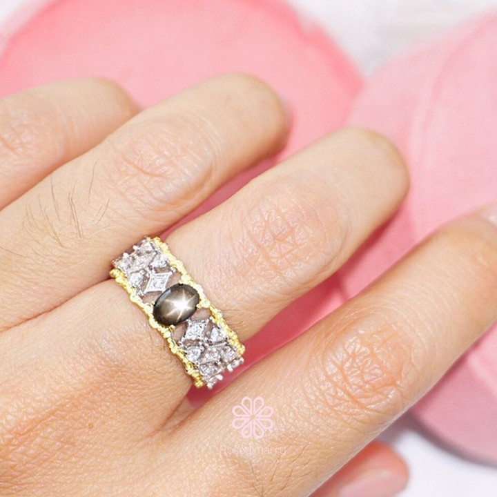 Bague saphir étoile noire | Argent sterling | Ajustable