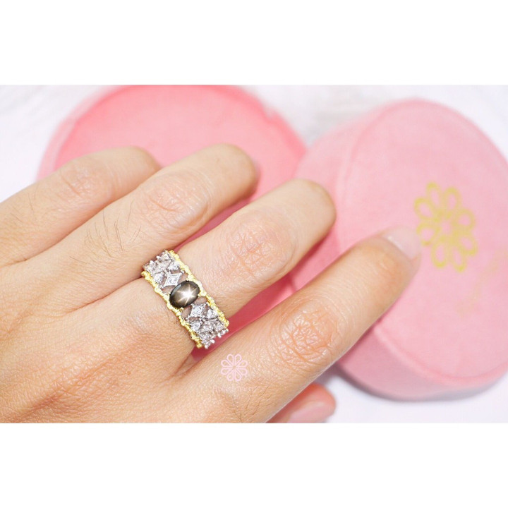 Bague saphir étoile noire | Argent sterling | Ajustable