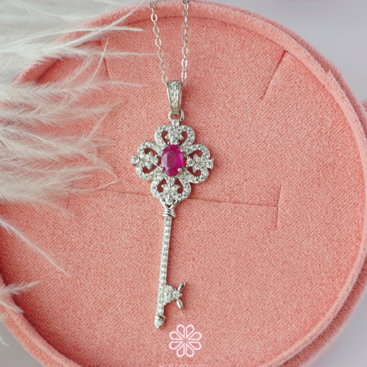 Sterling Silver Ruby Pendant Necklace - Rosen'marry RN056 Gift
