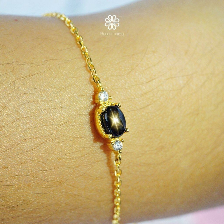 Bracelet en pierre précieuse Étoile Noire | Argent sterling et plaqué or