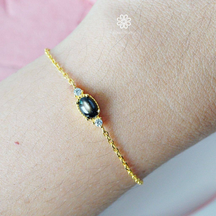 Bracelet en pierre précieuse Étoile Noire | Argent sterling et plaqué or