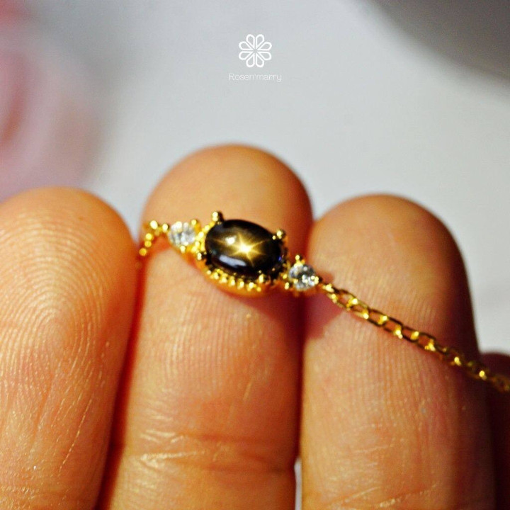 Bracelet en pierre précieuse Étoile Noire | Argent sterling et plaqué or