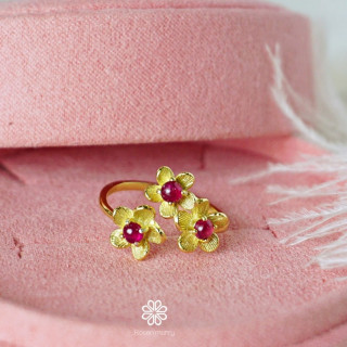 Genuine Red Ruby Flower Ring in Sterling Silver