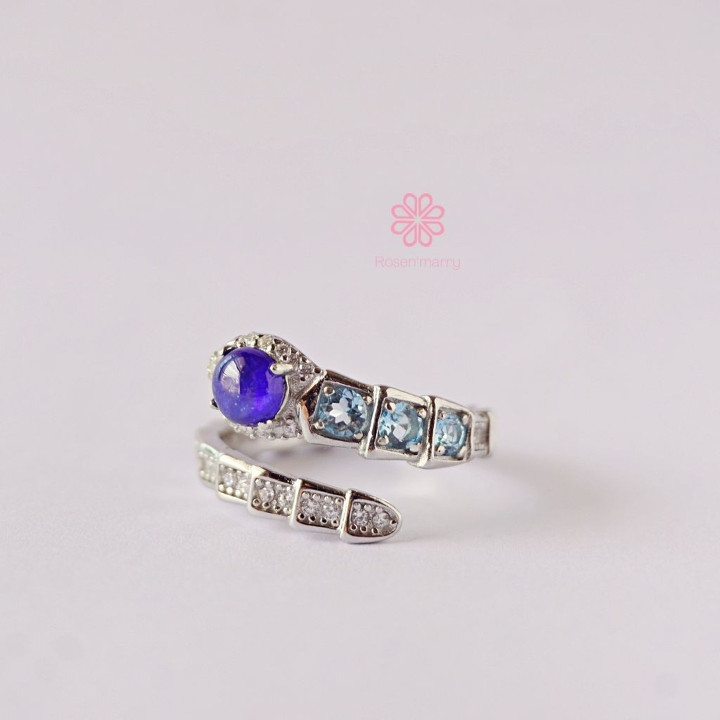 Sterling Silver Topaz and Sapphire Ring (Adjustable)