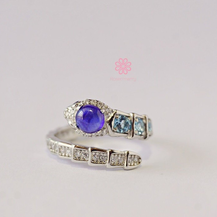 Sterling Silver Topaz and Sapphire Ring (Adjustable)