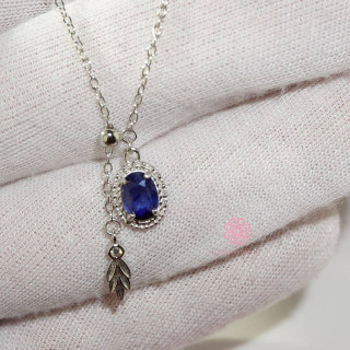 Genuine Sapphire Sterling Silver Pendant Necklace - RN086