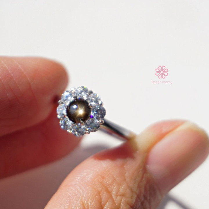 Bague saphir étoile noire | Argent sterling 925 | Pierre porte-bonheur