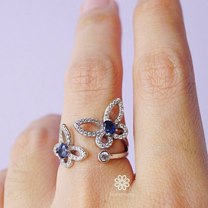 Bague papillon en saphir véritable | Argent sterling 925 | Cadeau