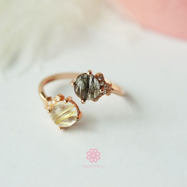 Bague en quartz rutile brut et argent sterling