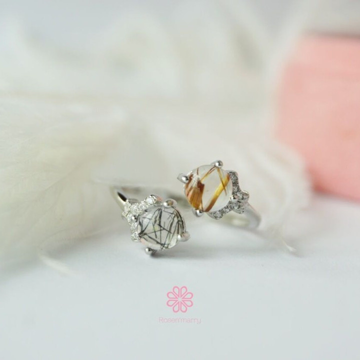 Bague en quartz rutile brut et argent sterling