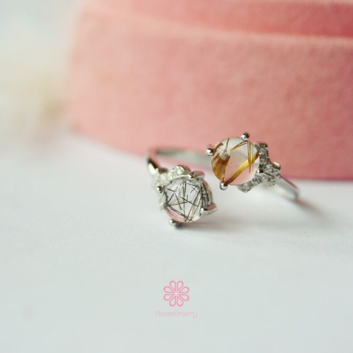 Bague en quartz rutile brut et argent sterling