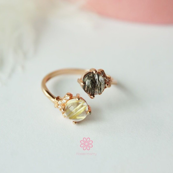 Bague en quartz rutile brut et argent sterling