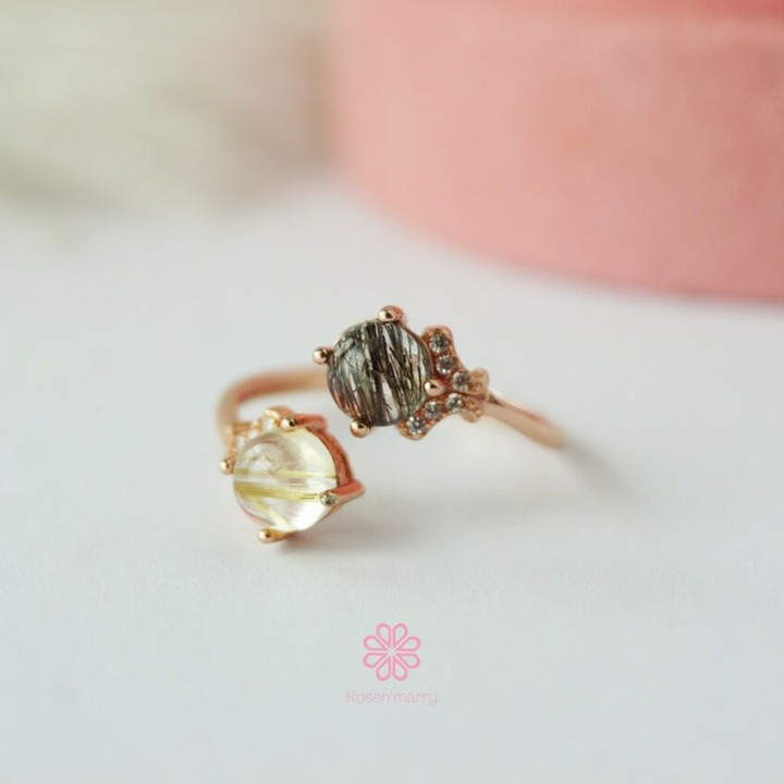 Bague en quartz rutile brut et argent sterling