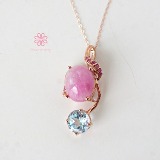 Ruby and Topaz Sterling Silver Necklace | Pink Gold Plated