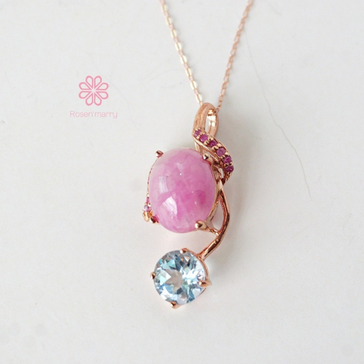 Ruby and Topaz Sterling Silver Necklace | Pink Gold Plated