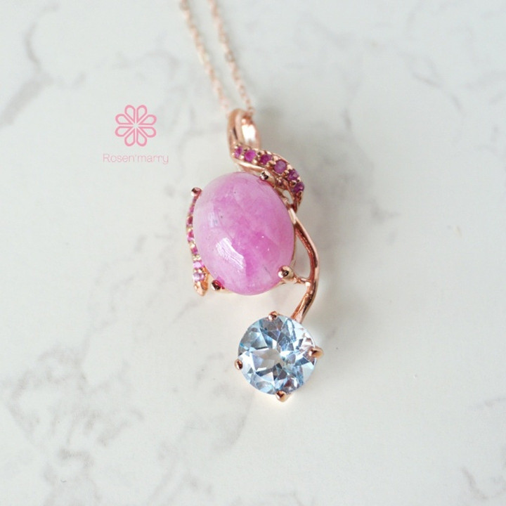 Ruby and Topaz Sterling Silver Necklace | Pink Gold Plated