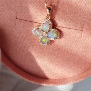 Sterling Silver Opal Necklace - Pink Gold Plating and Good Fortune