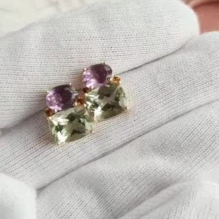 Pendientes de amatista | Piedras preciosas de talla cuadrada | Plata de ley
