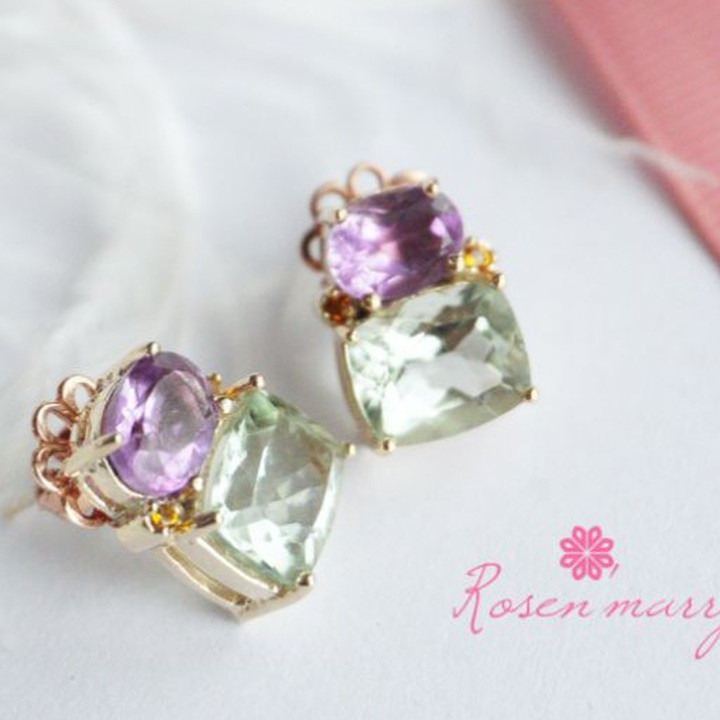Pendientes de amatista | Piedras preciosas de talla cuadrada | Plata de ley