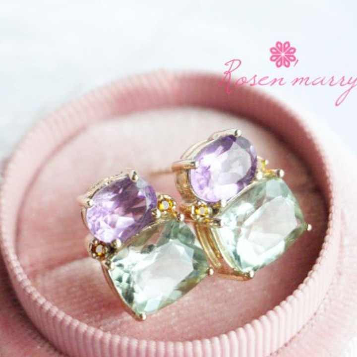 Pendientes de amatista | Piedras preciosas de talla cuadrada | Plata de ley