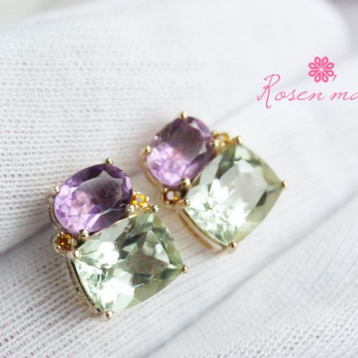 Pendientes de amatista | Piedras preciosas de talla cuadrada | Plata de ley