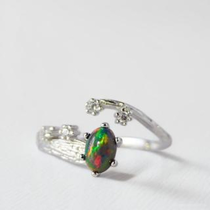 Black Opal Ring | 925 Sterling Silver, Adjustable, Genuine