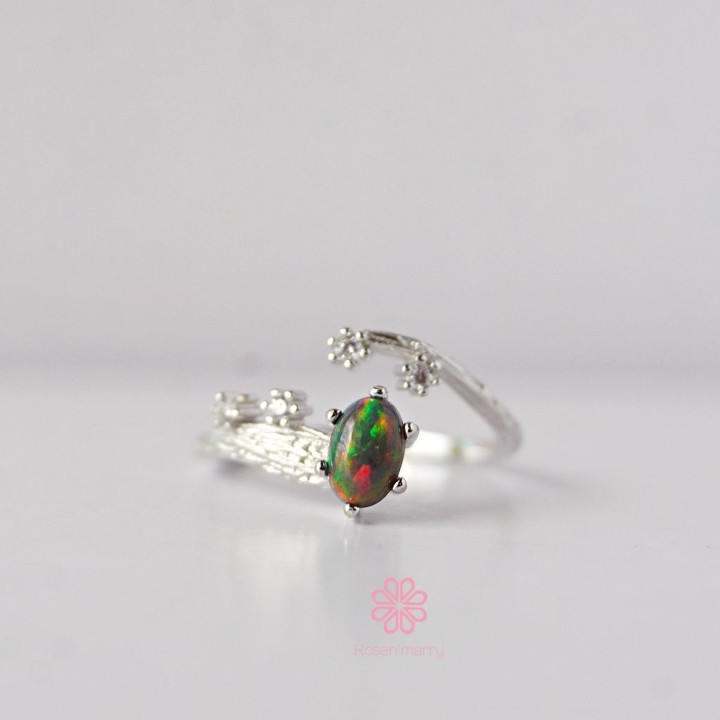 Black Opal Ring | 925 Sterling Silver, Adjustable, Genuine