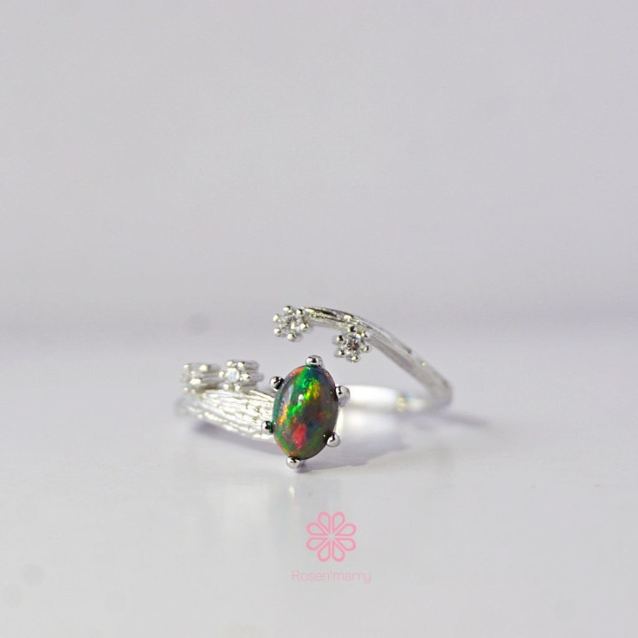 Black Opal Ring | 925 Sterling Silver, Adjustable, Genuine