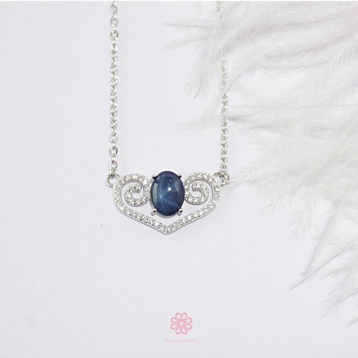 Star Sapphire Necklace in Sterling Silver - Genuine Gemstone Luck