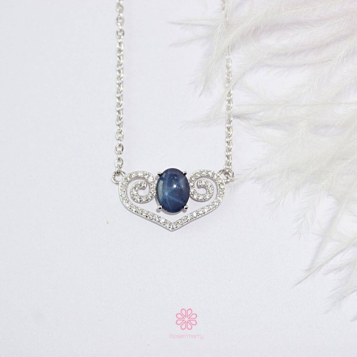Star Sapphire Necklace in Sterling Silver - Genuine Gemstone Luck