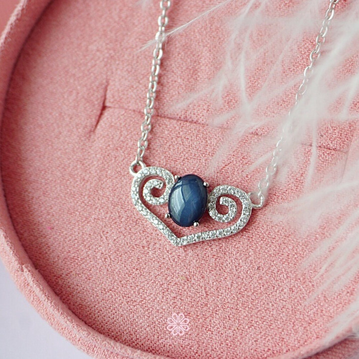 Star Sapphire Necklace in Sterling Silver - Genuine Gemstone Luck