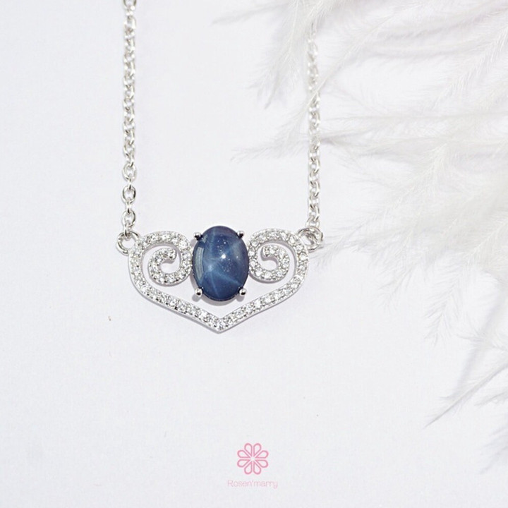 Star Sapphire Necklace in Sterling Silver - Genuine Gemstone Luck