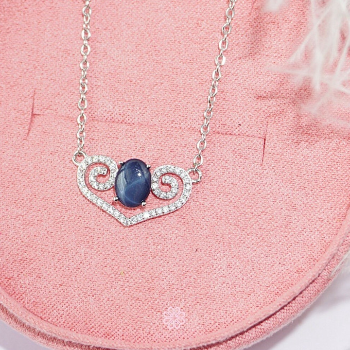 Star Sapphire Necklace in Sterling Silver - Genuine Gemstone Luck