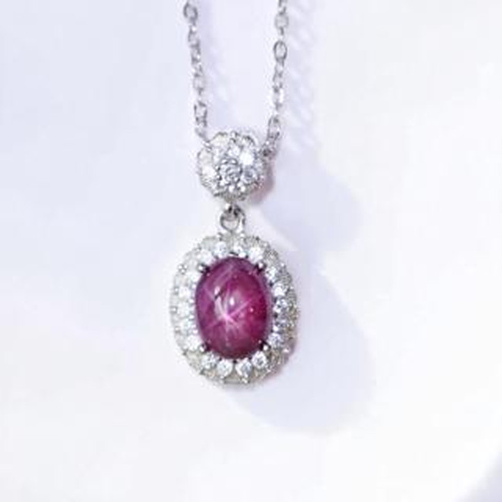 Star Ruby Pendant Necklace | Sterling Silver and Velvet Red
