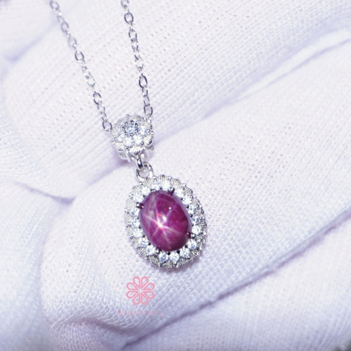 Star Ruby Pendant Necklace | Sterling Silver and Velvet Red