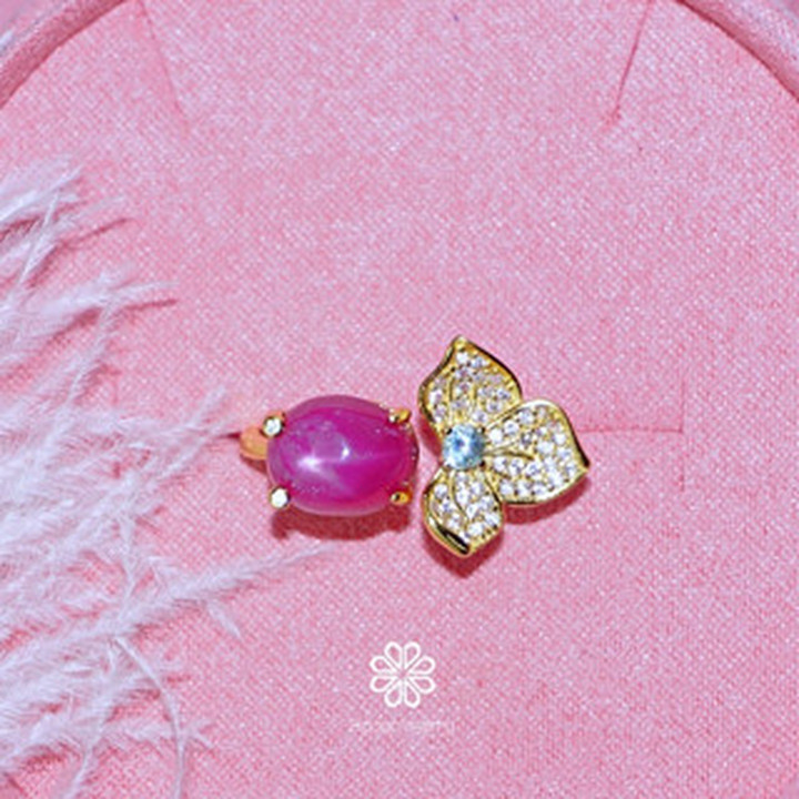 Bague en argent sterling avec rubis étoilé véritable - Bijou de naissance