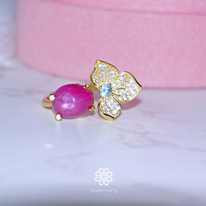 Bague en argent sterling avec rubis étoilé véritable - Bijou de naissance