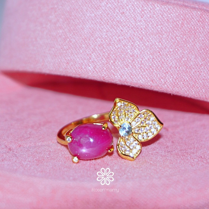 Bague en argent sterling avec rubis étoilé véritable - Bijou de naissance