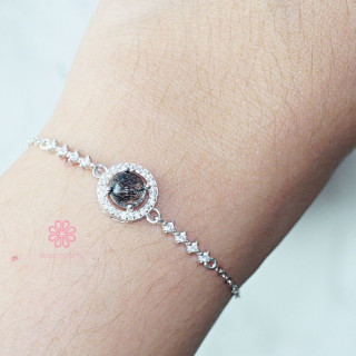 Black Silk and Rutilated Quartz Bracelet | Sterling Silver