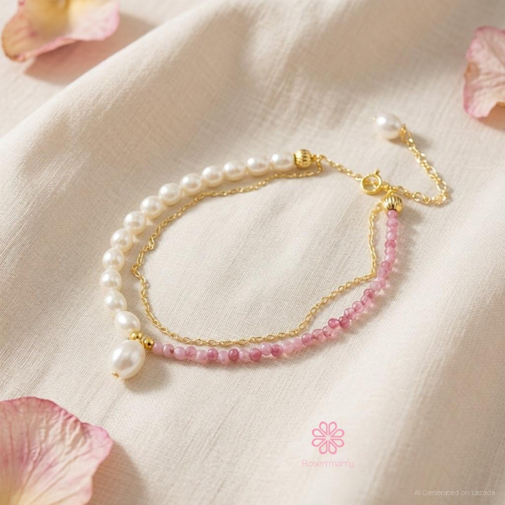Pulsera de turmalina y perlas auténticas | Regalo de joyería para la buena fortuna