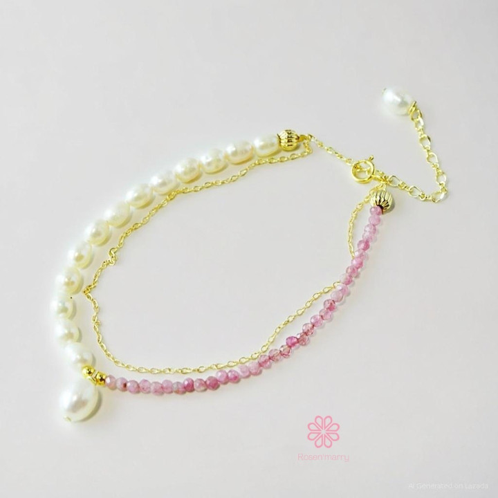 Pulsera de turmalina y perlas auténticas | Regalo de joyería para la buena fortuna
